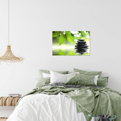 Runa Art Bild Feng Shui Steine Modern Wandbilder Wohnzimmer Schlafzimmer 1 Teilig - Made In Germany - Zen Spa Grün Flur 501115a