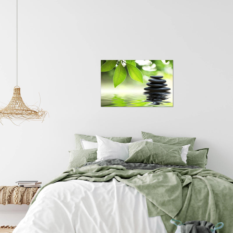 Runa Art Bild Feng Shui Steine Modern Wandbilder Wohnzimmer Schlafzimmer 1 Teilig - Made In Germany - Zen Spa Grün Flur 501115a