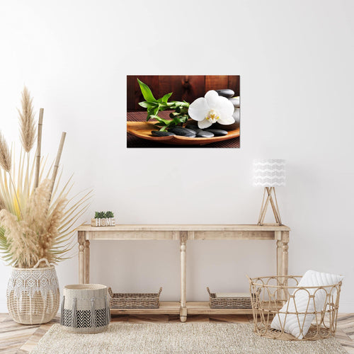 Runa Art Bild Feng Shui Orchidee Modern Wandbilder Wohnzimmer Schlafzimmer 1 Teilig - Made In Germany - Steine Braun Grün Flur 502315a