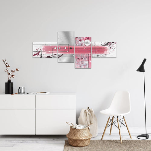 Runa Art Wandbilder Set XXL Abstrakt Wohnzimmer Grau Rosa Weiss 4 Teilig - Made in Germany - 107845b