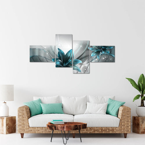 Runa Art Bild Modern Blumen Lilien - Made in Germany - Wandbilder Abstrakt Grau Blau 4 Teilig 036842c
