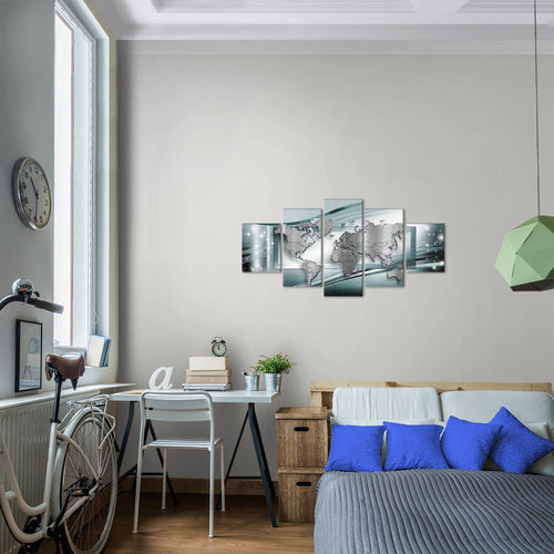 Runa Art - Bilder Weltkarte 200 x 100 cm 5 Teilig XXL Wanddekoration Design Blau 108351b