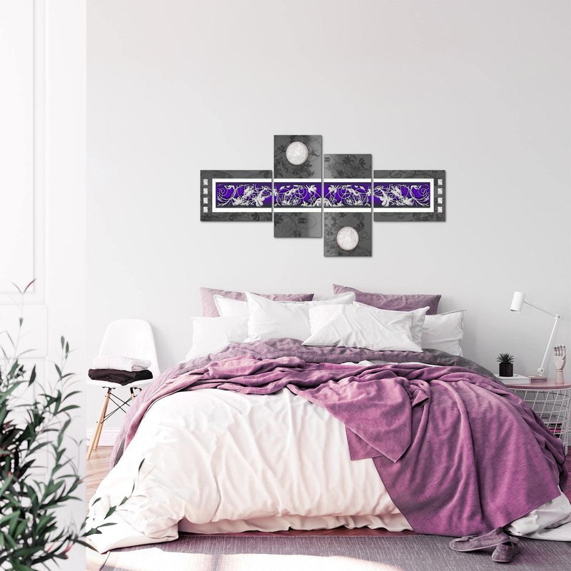 Runa Art Wandbilder Set XXL Abstrakt Wohnzimmer Schlafzimmer Violett Lila Grau 4 Teilig - Made in Germany - 102945b