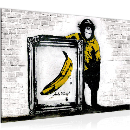 Runa Art Bild Affe mit Banane Modern Wandbilder Loft Wohnzimmer 1 Teilig - Made In Germany - Street Art Graffiti Weiss Flur 302215b