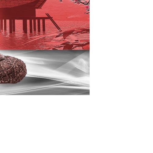 Runa Art Bild Buddha Feng Shui Modern Wandbilder Wohnzimmer Schlafzimmer 1 Teilig - Made In Germany - Sakura Grau Rot Flur 504915a