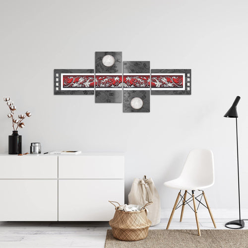Runa Art Wandbilder Set XXL Abstrakt Wohnzimmer Schlafzimmer Grau Rot 4 Teilig - Made in Germany - 102945a