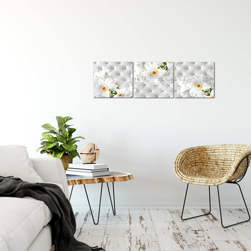 Runa Art Bilder Blumen Abstrakt 3 Teilig Bild auf Vlies Leinwand Deko Wohnzimmer 90 x 30 cm Lilien Grau Silber 030334c