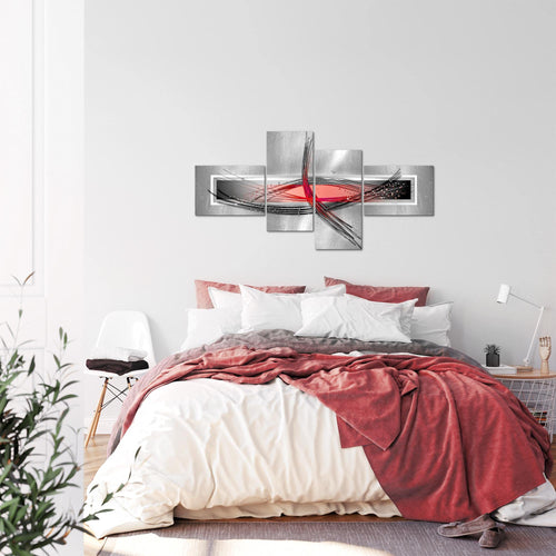 Runa Art Wandbilder Set XXL AbstraktWohnzimmer Schlafzimmer Grau Rot 4 Teilig - Made in Germany - 103645b
