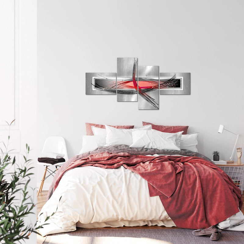 Runa Art Wandbilder Set XXL AbstraktWohnzimmer Schlafzimmer Grau Rot 4 Teilig - Made in Germany - 103645b