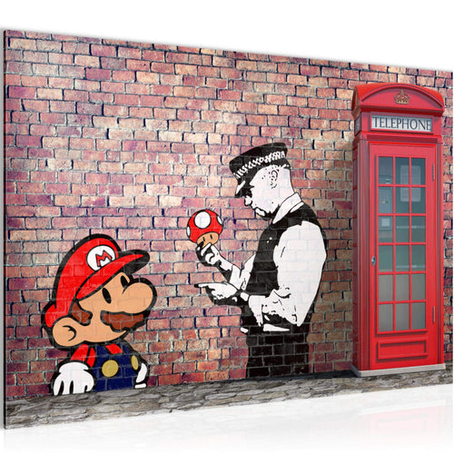 Runa Art Bild Mario And Cop Modern Wandbilder Jugendzimmer Wohnzimmer 1 Teilig - Made In Germany - Streetart Rot Braun Flur 032915a