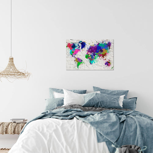 Runa Art Bild Weltkarte Modern Wandbilder Wohnzimmer Büro 1 Teilig - Made In Germany - Steinwand Bunt Flur 107515b