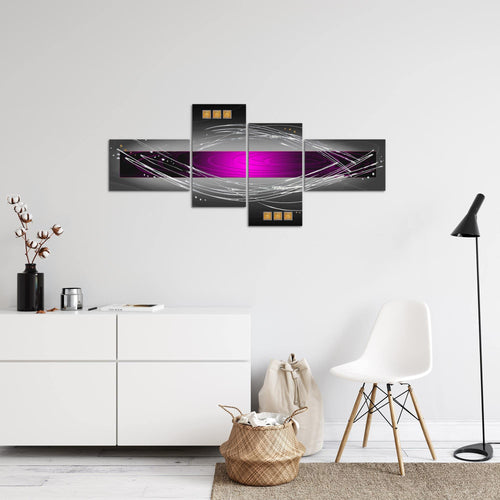Runa Art Wandbilder Set XXL Abstrakt Wohnzimmer Schlafzimmer Violett Lila Grau 4 Teilig - Made in Germany - 103145b