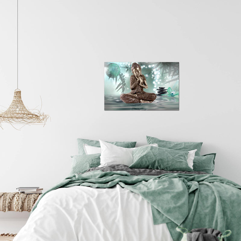 Runa Art Bild Buddha Feng Shui Modern Wandbilder Wohnzimmer Schlafzimmer 1 Teilig - Made In Germany - Relax Türkis Grau Flur 503415c