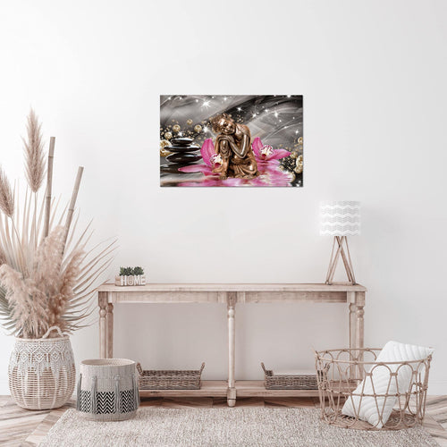 Runa Art Bild Buddha Orchidee Modern Wandbilder Wohnzimmer Schlafzimmer 1 Teilig - Made In Germany - Diamant Beige Rosa Flur 505315a