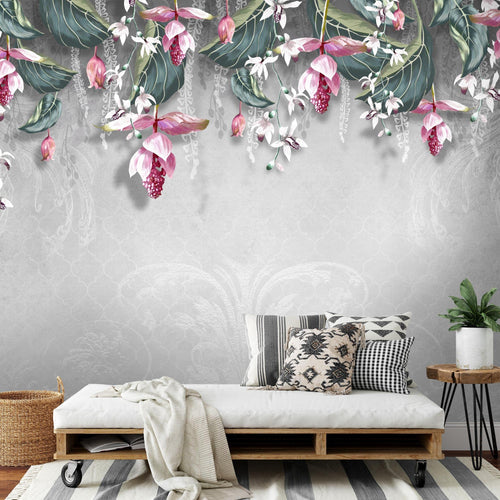 Novart Fototapeten 396 x 280 cm Blumen Blätter - Vlies Wanddekoration Wohnzimmer Schlafzimmer - Deutsche Manufaktur - beige N9122012c