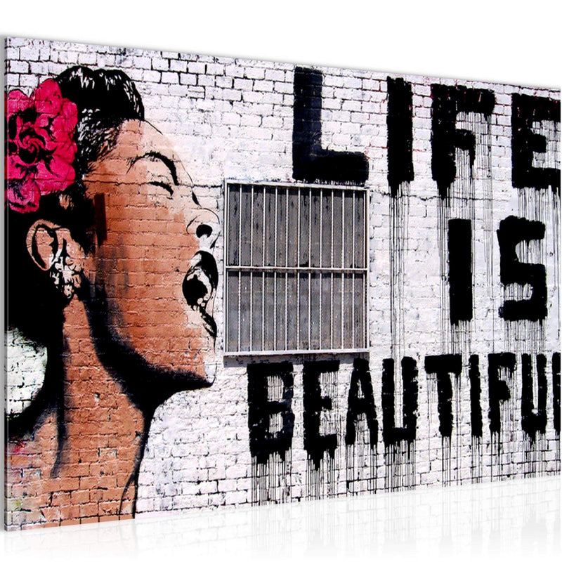 Runa Art Bild Life is Beautiful Modern Wandbilder Loft Wohnzimmer 1 Teilig - Made In Germany - Graffiti Grau Flur 301315a