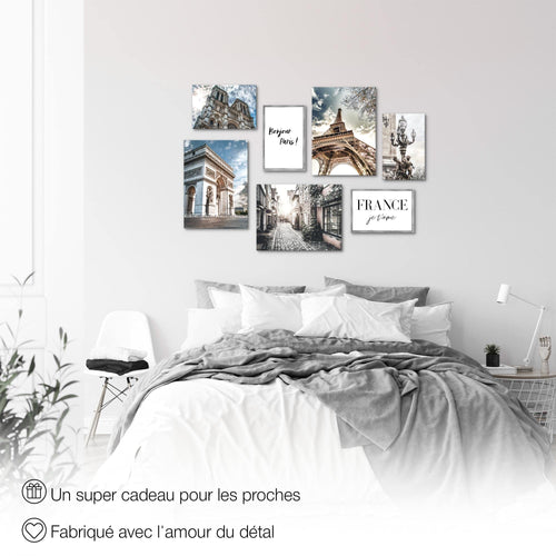 Novart Wandbilder Paris France - KOMPLETT AUFHÄNGFERTIG - Stadt Wohnzimmer Schlafzimmer - 7 Moderne Mood-Bilder - N005171a