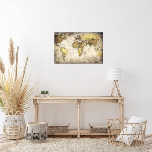 Runa Art Bild Weltkarte Modern Wandbilder Wohnzimmer Büro 1 Teilig - Made In Germany - Vintage Antik Braun Flur 103415b