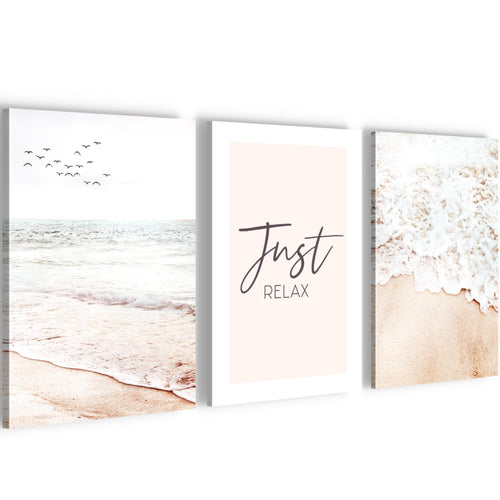 Novart Quadros Spiaggia Mare - Completamente Pronto Da Appendere - Soggiorno Camera da letto Corridoio Decorazione Elegante - Set 3 Pezzi Boho beige - N038130a