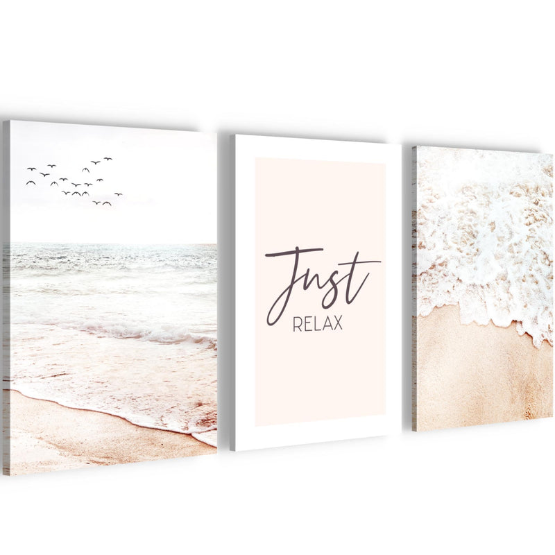 Novart Quadros Spiaggia Mare - Completamente Pronto Da Appendere - Soggiorno Camera da letto Corridoio Decorazione Elegante - Set 3 Pezzi Boho beige - N038130a