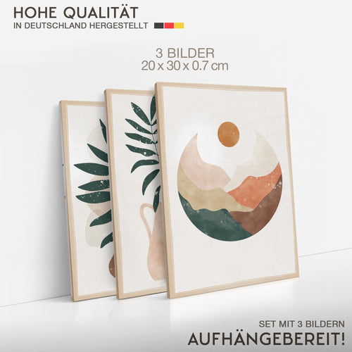 Novart Quadros Boho Stile Piante - Completamente Pronto Da Appendere - Soggiorno Camera da letto Corridoio Decorazione Elegante - Set 3 Pezzi Beige Verde - N036330a