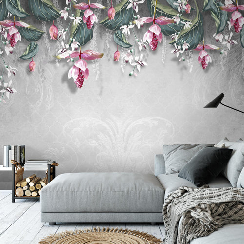 Novart Fototapeten 396 x 280 cm Blumen Blätter - Vlies Wanddekoration Wohnzimmer Schlafzimmer - Deutsche Manufaktur - beige N9122012c
