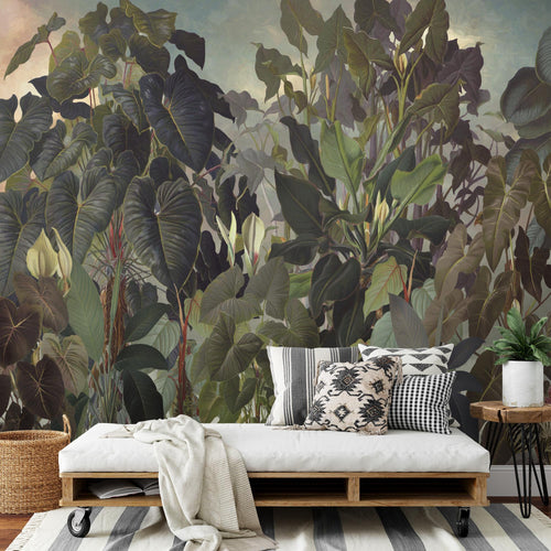 Novart Fototapeten 396 x 280 cm Dschungel - Vlies Wanddekoration Wohnzimmer Schlafzimmer - Deutsche Manufaktur - tropische Blätter Grün N9126012a