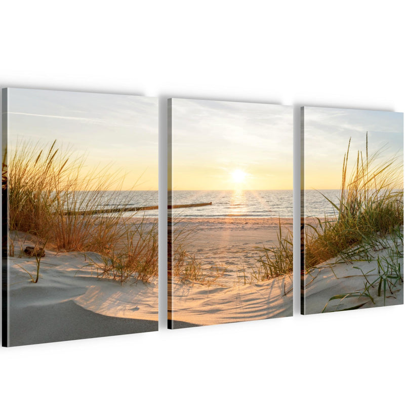 Novart Quadros Spiaggia Mare Boho - Completamente Pronto Da Appendere - Soggiorno Camera da letto Corridoio Decorazione Elegante - Set 3 Pezzi Beige - N034730a