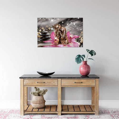 Runa Art Bild Buddha Orchidee Modern Wandbilder Wohnzimmer Schlafzimmer 1 Teilig - Made In Germany - Diamant Beige Rosa Flur 505315a