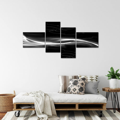 Runa Art Wandbilder Set XXL Abstrakt Wohnzimmer Schlafzimmer Schwarz Weiss Grau 4 Teilig - Made in Germany - 103245c
