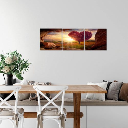 Runa Art Bilder Natur Gebirge 3 Teilig Bild auf Vlies Leinwand Deko Wohnzimmer Schlafzimmer 90 x 30 cm Baum Herz Beige Rosa 607634c