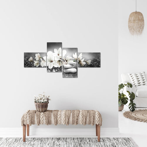 Runa Art Bild Modern Blumen Magnolien - Made in Germany - Wandbilder Abstrakt Schwarz Weiss 4 Teilig 035442c