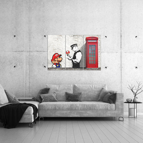 Runa Art Wandbilder Mario And Cop Bild XXL Jugendzimmer Wohnzimmer Grau Bunt Graffiti Street Art 120 x 80 cm 3 Teilig 032931c