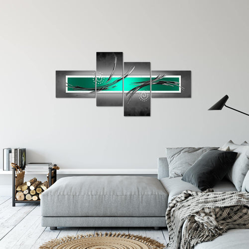 Runa Art Wandbilder Set XXL Abstrakt Wohnzimmer Schlafzimmer Grau Türkis Schwarz 4 Teilig - Made in Germany - 102645a