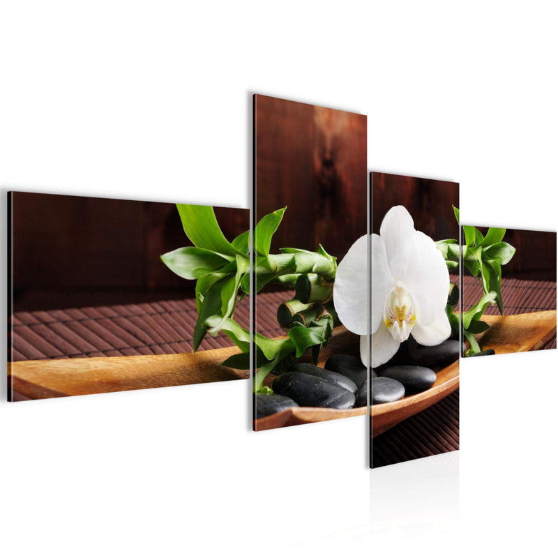 Runa Art Wandbilder Set XXL Feng Shui OrchideeWohnzimmer Schlafzimmer Braun Grün 4 Teilig - Made in Germany - 502345a