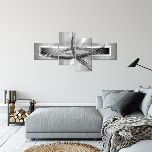 Runa Art Wandbilder Set XXL AbstraktWohnzimmer Schlafzimmer Schwarz Weiss 4 Teilig - Made in Germany - 103645c