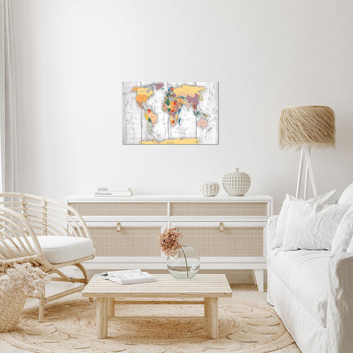 Runa Art Bild Weltkarte Holz Modern Wandbilder Wohnzimmer Büro 1 Teilig - Made In Germany - Kontinente Weiss Flur 108715c