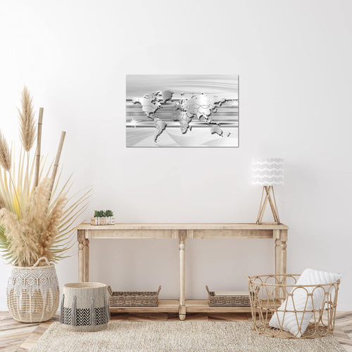 Runa Art Bild Weltkarte Modern Wandbilder Wohnzimmer Büro 1 Teilig - Made In Germany - Abstrakt Silber Grau Flur 107915c