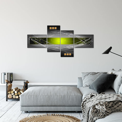 Runa Art Wandbilder Set XXL Abstrakt Wohnzimmer Schlafzimmer Grün Grau Schwarz 4 Teilig - Made in Germany - 103145c