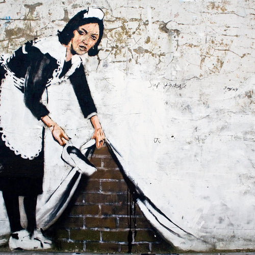 Runa Art Bild Maid Banksy Modern Wandbilder Loft Wohnzimmer 1 Teilig - Made In Germany - Street Art Grau Flur 301715b