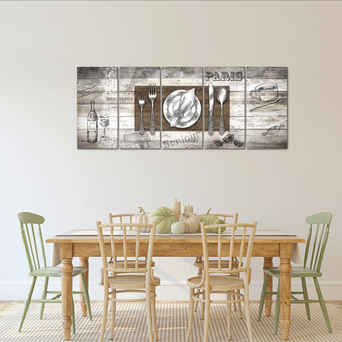 Runa Art Wandbild XXL Küche Abstrakt Esszimmer Küchenbilder 200 x 80 cm Grau 5 Teilig - Made in Germany - 038155c