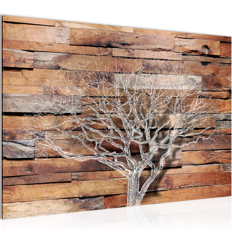 Runa Art Bild Abstrakt Baum Modern Wandbilder Wohnzimmer Schlafzimmer 1 Teilig - Made In Germany - Holzoptik Beige Braun Flur 108915a
