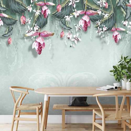 Novart Fototapeten 396 x 280 cm Blumen Blätter - Vlies Wanddekoration Wohnzimmer Schlafzimmer - Deutsche Manufaktur - grün N9122012b