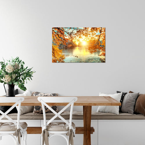 Runa Art Bild Sonniger Wald Modern Wandbilder Wohnzimmer Schlafzimmer 1 Teilig - Made In Germany - Wald Natur Orange Gelb Flur 050015a