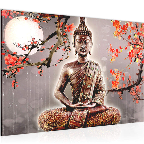 Runa Art Bild Buddha Feng Shui Modern Wandbilder Wohnzimmer Schlafzimmer 1 Teilig - Made In Germany - Zen Grau Rot Flur 500615b
