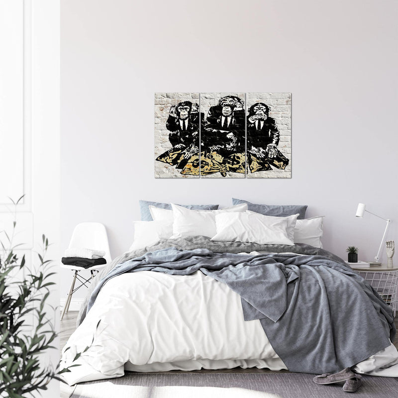 Runa Art Wandbilder Street Art Affen Bild XXL Loft Wohnzimmer Grau Duke of Lancaster UK 120 x 80 cm 3 Teilig 303431a