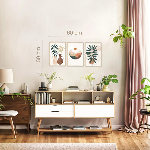 Novart Quadros Boho Stile Piante - Completamente Pronto Da Appendere - Soggiorno Camera da letto Corridoio Decorazione Elegante - Set 3 Pezzi Beige Verde - N036330a
