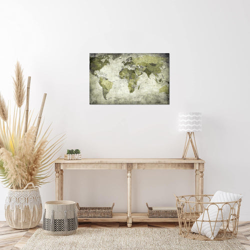 Runa Art Bild Weltkarte Modern Wandbilder Wohnzimmer Büro 1 Teilig - Made In Germany - Vintage Antik Grün Flur 103415c