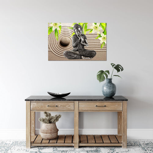 Runa Art Bild Buddha Feng Shui Modern Wandbilder Wohnzimmer Schlafzimmer 1 Teilig - Made In Germany - Lilien Beige Grün Flur 505515b