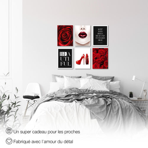 Novart Wandbilder - KEIN EXTRA RAHMEN BENÖTIGT - Wohnzimmer Mädchen Teenager - Bilder Modern Fashion - Rot Rosen - N019065a